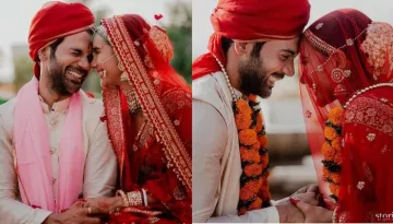 Patralekhaa Donned A Sabyasachi Mukherjee's Red Saree And A Veil Inscribed With Bengali Verses