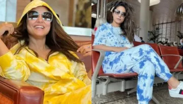Hina Khan's Comfy Travel Look In A Tie-Dye Printed Tracksuit, Her Shoes Worth Rs. 69k Stole The Show