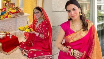 New Bride, Shraddha Arya Visits A Temple Post-Wedding, Stuns In A Red 'Banarasi' Saree And 'Sindoor'