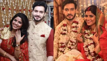 Sayantani Ghosh Looks Pretty In A Pink Saree With Hubby, Anugrah Tiwari At Their Wedding Reception