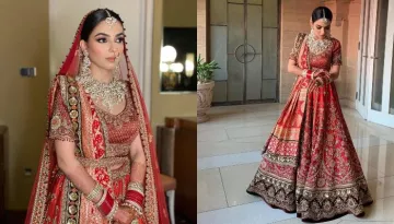 Tarun Tahiliani Bride Stunned In A Cherry Red Lehenga With Gold Threads And 'Zardozi' Embroidery