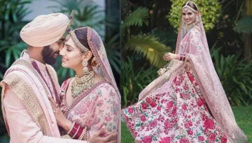 Jasprit Bumrah's Wife, Sanjana Ganeshan's Silk Floss Embroidered Sabyasachi Lehenga Sets A New Trend