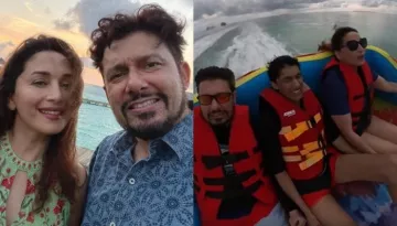 Madhuri Dixit Enjoys A Fun Tube Ride With Shriram Nene And Son, Arin On Their Maldivian Vacation