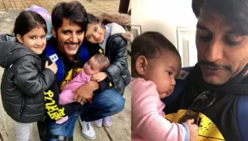 Karanvir Bohra Reunites With His Children, Bella, Vienna And Gia In Canada, Plants Kisses On Them