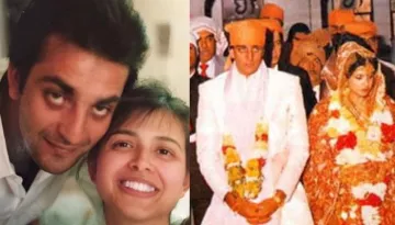 Sanjay Dutt And Richa Sharma's Unseen Wedding Reception Photo As The Newlyweds Pose With Sunil Dutt