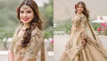 Sabyasachi Bride Opted For A Gorgeous Rusty-Gold Wedding 'Lehenga' With A Unique Floral Hairdo