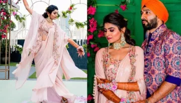 The Choreographer Bride Donned A Unique Cape-Style Saree For Her 'Sangeet' Ceremony