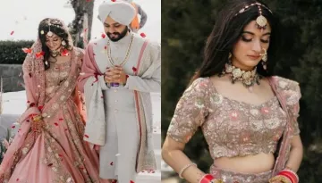 The Bride Donned A Rose Pink 'Lehenga' With Open Hairstyle For Her Day Wedding