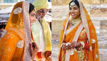 This Bride Wore A Dazzling Sabyasachi Orange Lehenga On Her Wedding With Contrasting Jewellery