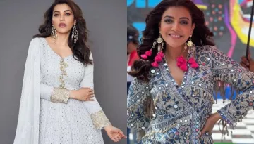 Kajal Aggarwal Stuns In A Shell Adorned Blue And Beige-Coloured Jacket Dress Worth Rs. 1.3 Lakhs