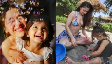 Sanjeeda Shaikh Flaunts Her Toned Body In A Bikini As She Plays With Daughter, Ayra At The Beach