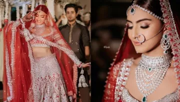 Bride Wore Swarovski-Embellished Lehenga With Full-Sleeved 'Choli', Dazzles In Diamond Jewellery