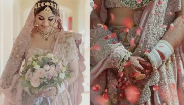 Bride Dons Anamika Khanna's Romantic Mist Lehenga, Styles It With White 'Chooda', Scalloped 'Odhini'