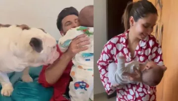 While Vinny Arora Puts Son To Sleep, 'Papa' Dheeraj And Their Pooch Spend A Playful Time With Him