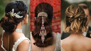15 Best Bridal Hairstyles For Short Hair: From 'Chand Choti', Wavy Bob To Partly-Braided Hairdo