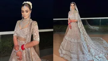 Manish Malhotra Bride Wore A Nude-Toned 'Chikankari' Lehenga, Dazzles In Layers Of Diamond Jewellery