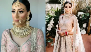 Sabyasachi Bride Wore Salmon Pink Lehenga Adorned With Stone-Studded 'Raj-Gharana' Designs