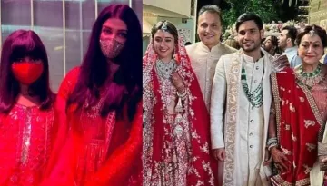 Aishwarya Rai Bachchan And Aaradhya Bachchan Twin In Red At Anmol Ambani-Krisha Shah's Wedding