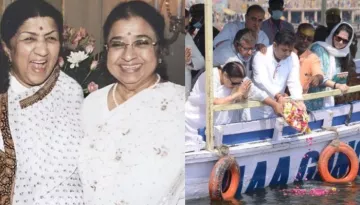 Lata Mangeshkar's Sister Usha Gets Emotional While Immersing Singer's Ashes In Ganga At Varanasi