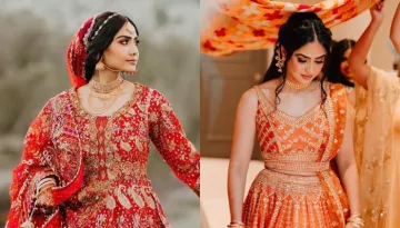 Beauty Blogger Bride Wore A Scarlet Red 'Kalidar' Lehenga With Customised Long Veil