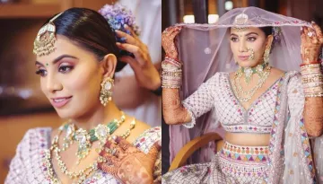Manish Malhotra Bride Dazzled In A Lavender Coloured Lehenga, Styled Her Look With A Unique Bun
