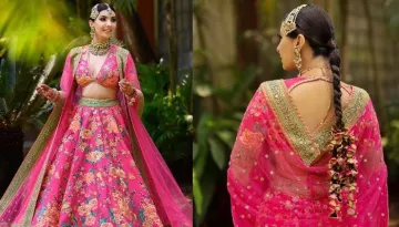 Influencer Bride Wore A Floral Pink Sabyasachi Mukherjee's Lehenga With Punjabi 'Parandi'