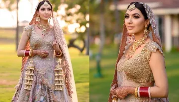 Influencer Bride Wore Unique Pastel Lehenga With Customised Long Veil, Flaunts Her Shell 'Kaleeras'