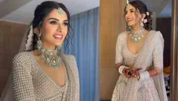 Falguni Shane Peacock Bride Stuns In A Crystal Studded Lehenga, Flaunts White Chooda And Kaleeras