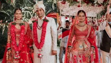 Payal Rohatgi Ties The Knot With Sangram Singh In A Royal Wedding, Stuns In A Red-Patchwork Lehenga