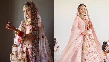 Sabyasachi Bride Dons Blush-Pink Lehenga And Gold Jewellery, Walks Under Mom's 'Shagun Dupatta'