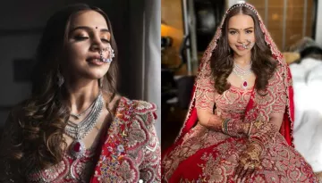 Anamika Khanna Bride Donned Red Embroidered Lehenga, Styled It With A Unique 'Chandbali Nath'