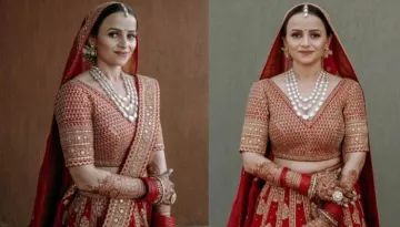 Sabyasachi Bride Dons A Red-Coloured Lehenga, Styles It With Minimal Diamond Jewellery