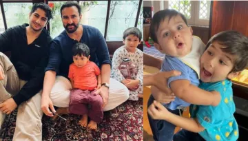 Saif Ali Khan Feeds Chocolate Cake To Son, Taimur While Jehangir Stares At Them With An Angry Face