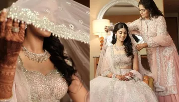 Monisha Jaising Designed Bahu's Pink Lehenga With Swarovski Crystals For Her Wedding Day