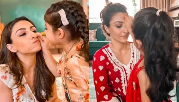 Soha Ali Khan Teaches Hindu Rituals To Daughter Inaaya, She Puts 'Tilak' On Mom's Head On Navratri
