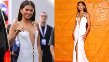 Zendaya Looks Her Sultry Best As Louis Vuitton's Muse In A Plunging Neckline White Slit Gown At PFW