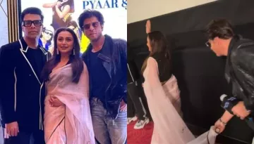 Shah Rukh Khan Candidly Holds Rani Mukerji's 'Pallu' While Walking, She Plants A Kiss On His Cheeks