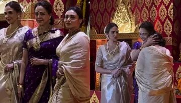 Hema Malini Shows Her Motherly Instinct For Rani Mukerji At Durga Puja 'Pandal, Esha Deol Joins Them
