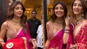Shilpa Shetty Kundra Dons 'Rani' Pink Saree For Karwa Chauth, Flaunts 'Sindoor' And 'Mangalsutra'