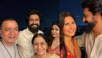 Katrina Kaif Stuns In An Orange Sabyasachi Saree On 2nd Karwa Chauth With Her Husband, Vicky Kaushal