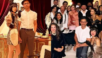 Hrithik Roshan Exudes Don Vibes While Saba Flaunts Vintage Look At Pashmina's Retro-Themed B'Day