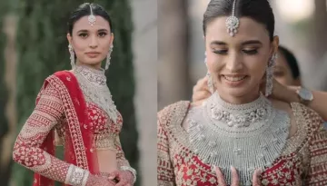 The Bride Dons Unique Rose-Encrusted Diamond Jewellery, Stuns In A Designer Stone-Studded Lehenga