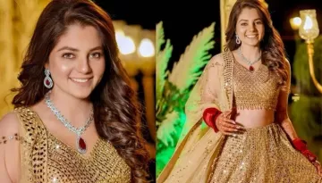 Popular TV Actress, Neha Bagga Dons A Golden Lehenga And Matching Sneakers On Her Sangeet Ceremony