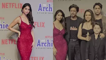 Suhana Khan Dons A Red Sequin Gown At 'The Archies' Premiere, Poses With Parents, SRK And Gauri Khan