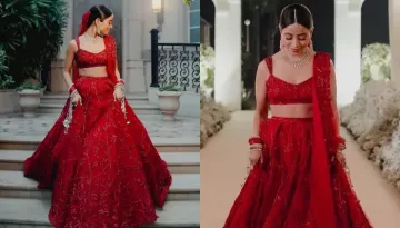 Bride Donned Self-Designed Red-Embellished Lehenga On Wedding, Styled It With Diamond Jewellery