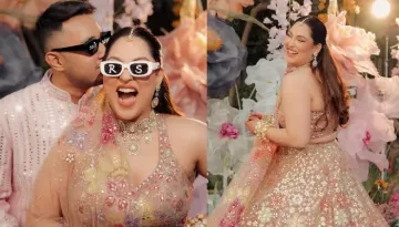 Sakshi Sindwani Dazzles In Multi-Coloured Floral Lehenga On Her 'Sagan', Flaunts Her Solitaire Ring