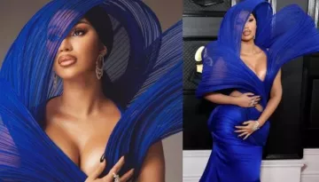 American Rapper Cardi B Stuns In An Electric Blue Gaurav Gupta Gown On The Grammy's Red Carpet