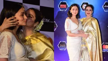 Alia Bhatt Looks Ethreal In A White Saree, Gets A Sweet Kiss From Rekha At An Award Show