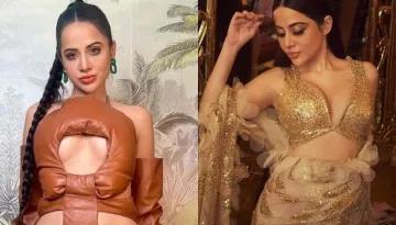 Urfi Javed Dazzles In Abu Jani-Sandeep Khosla's Silk Saree With Tulle Flower Detailing On The Border