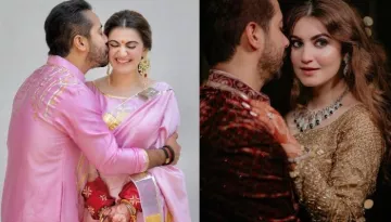 Shivaleeka Oberoi Drops Photos With Abhishek From Reception, Dons A Golden Backless Lehenga 'Choli'